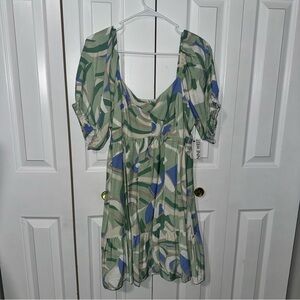 Nine West Green and Blue Patterned Mini Dress